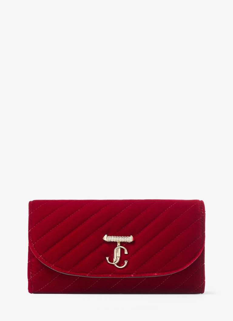 Jimmy Choo Dames Curve clutch van fluweel met afneembare schouderriem in de kleur Rood
