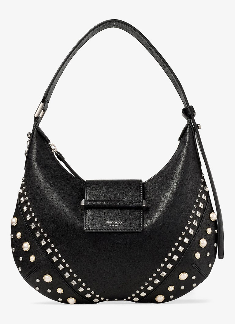 Jimmy Choo Dames Bar Hobo/S schoudertas van schapenleer met studs in de kleur Zwart