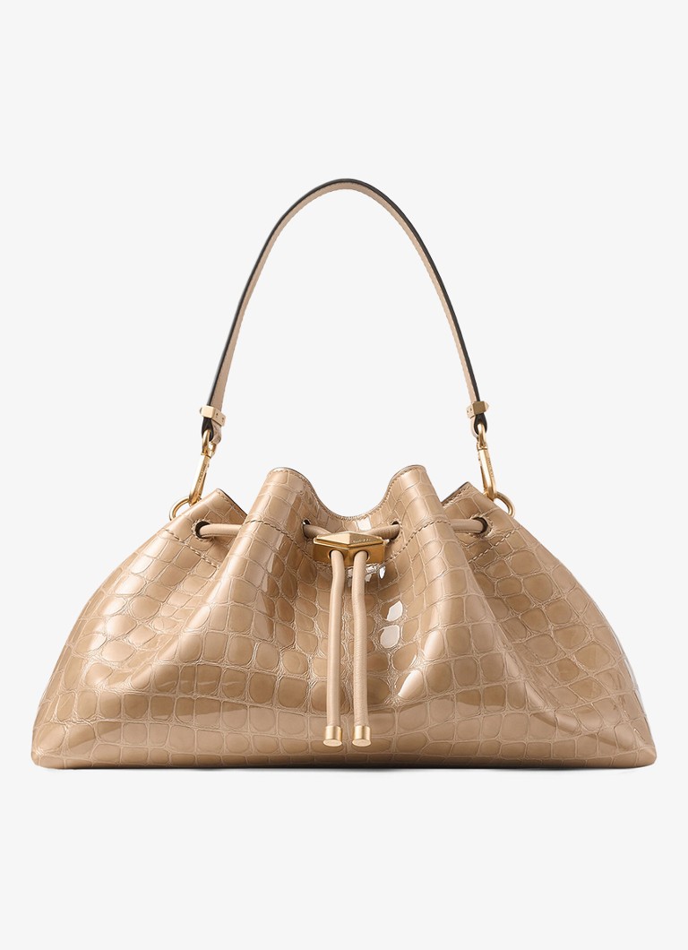Jimmy Choo Dames Schoudertas van kalfsleer met crocostructuur in de kleur Beige