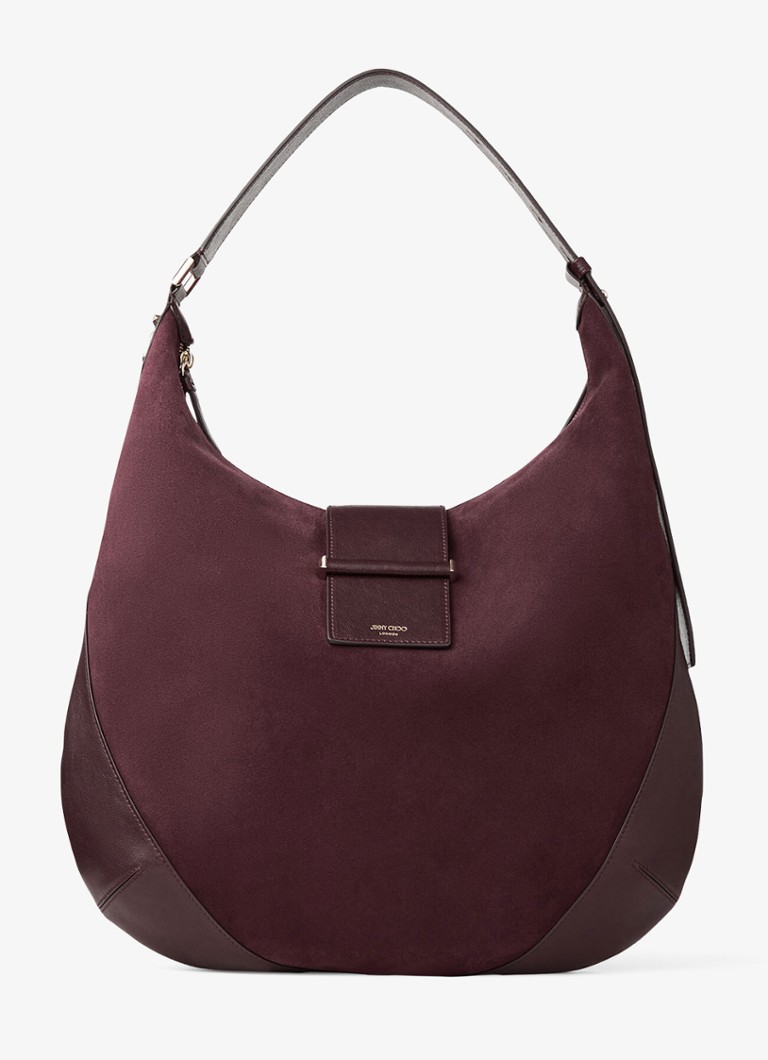 Jimmy Choo Dames Bar Hobo/M schoudertas van suède in de kleur Bordeauxrood