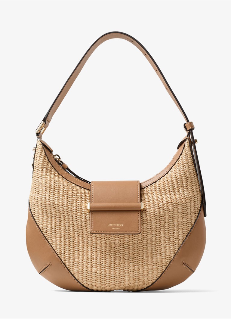 Jimmy Choo Dames Bar Hobo/S schoudertas van raffia met kalfsleren details in de kleur Beige