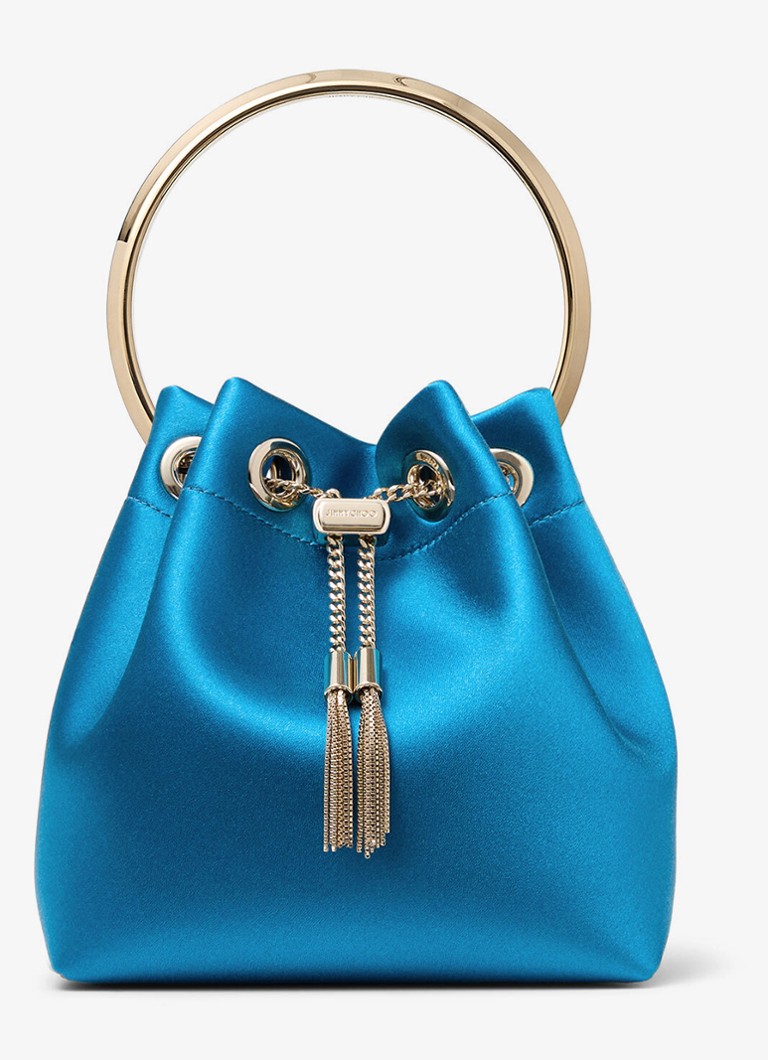 Jimmy Choo Dames Bon Bon handtas van satijn in de kleur Lagoon / Blauw