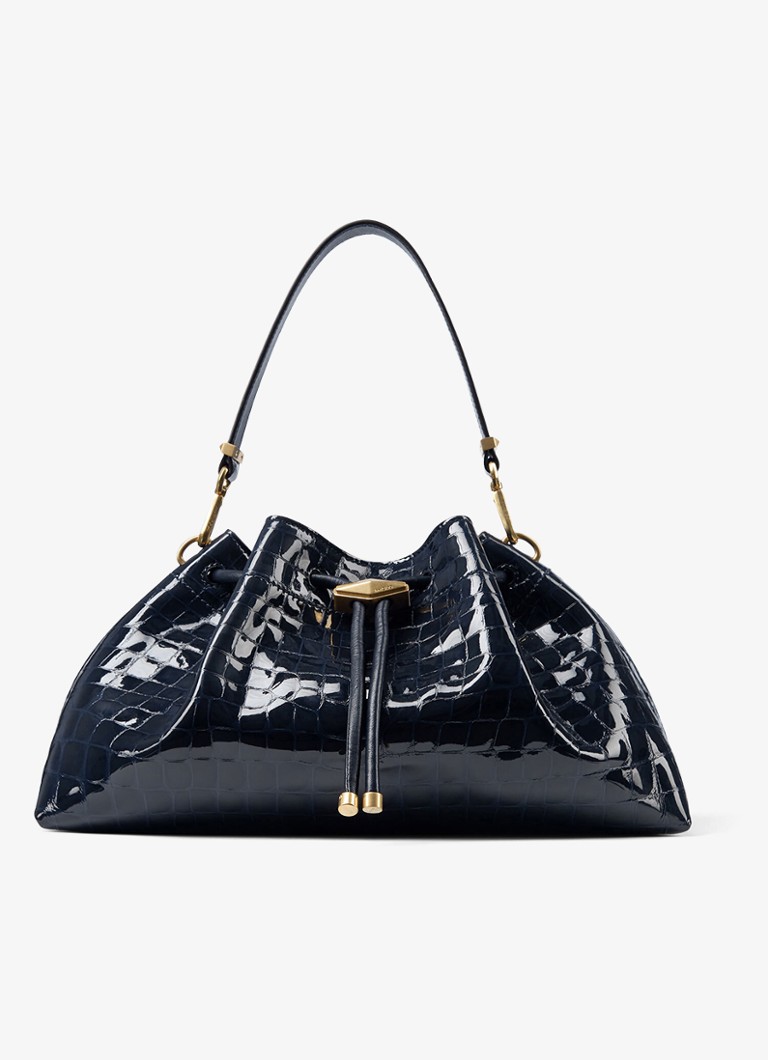 Jimmy Choo Dames Cinch M schoudertas van leer met crocostructuur in de kleur Donkerblauw