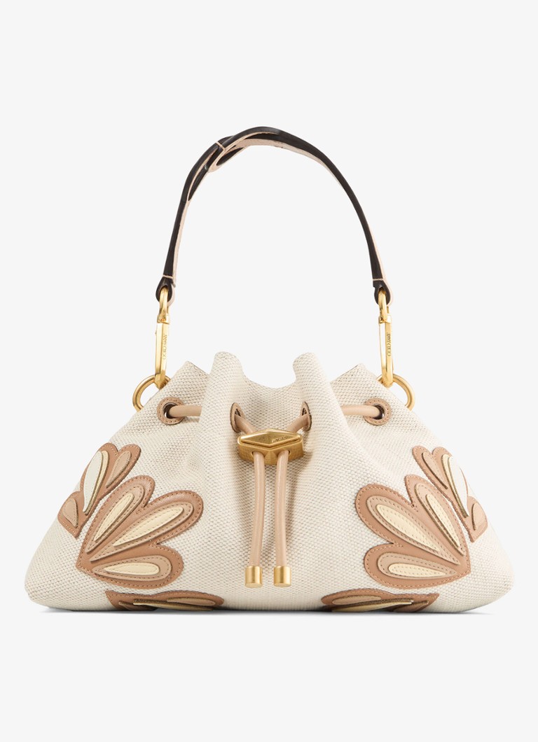Jimmy Choo Dames Cinch Small schoudertas met kalfsleren details in de kleur Beige