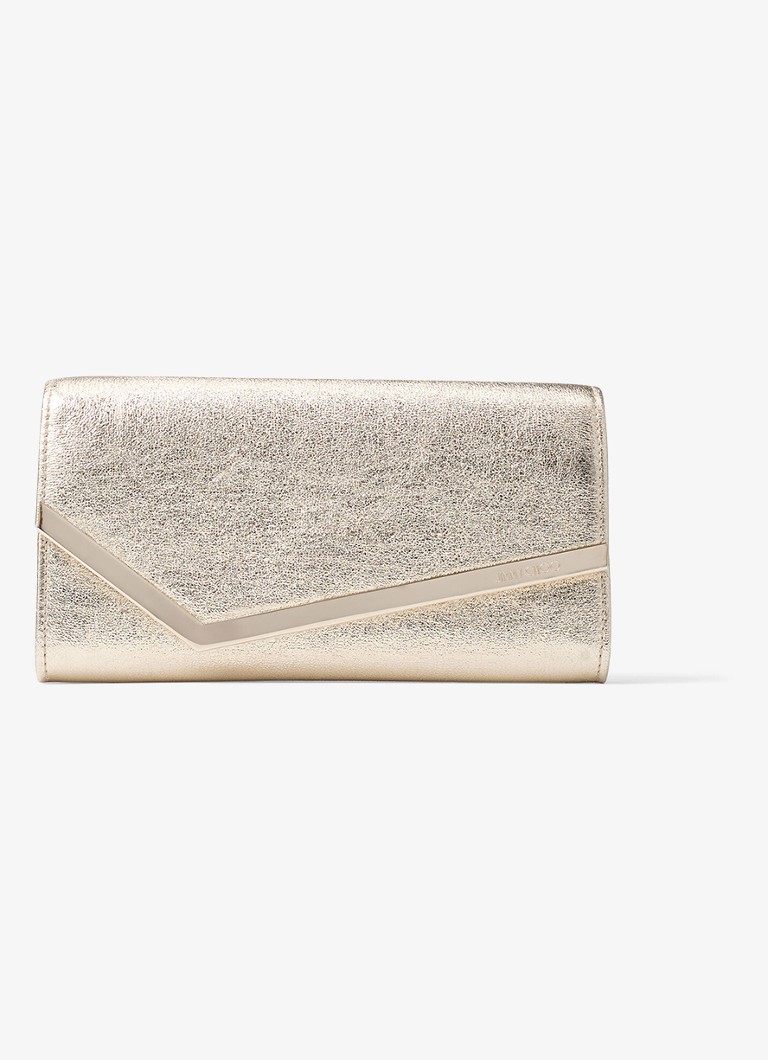 Jimmy Choo Dames Emmie clutch van lamsleer met metallic finish en afneembare schouderriem in de kleur Goud