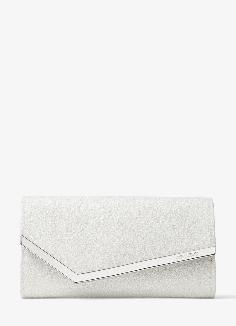 Jimmy Choo Dames Emmie clutch met glitter en afneembare schouderriem in de kleur Zilver