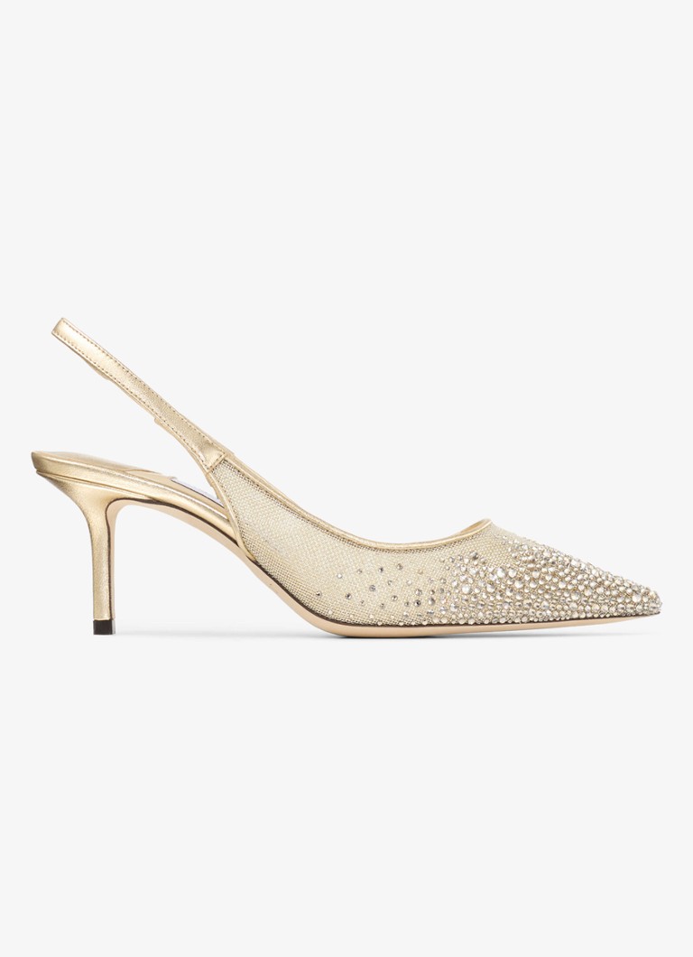Jimmy Choo Dames Love 65 slingback van mesh met strass en lamsleren details in de kleur Goud