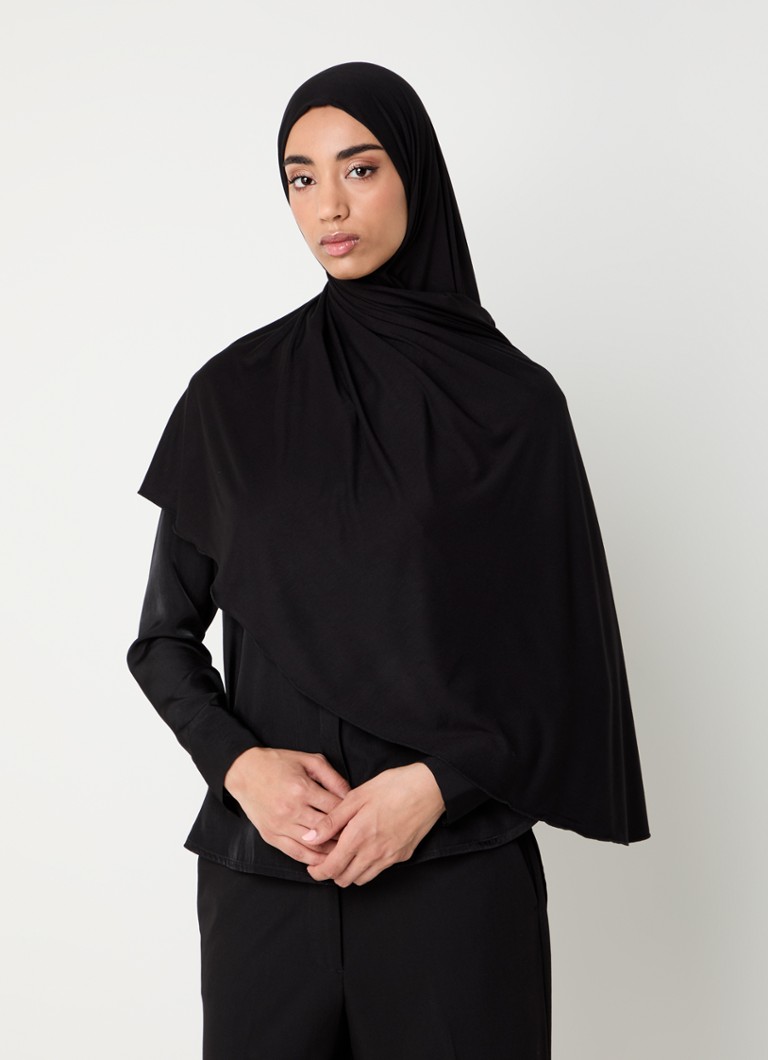 LES Atelier Dames Bamboo Jersey hoofddoek 180 x 82 cm in de kleur Zwart, maat: ONE SIZE