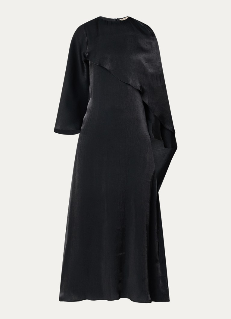 LES Atelier Dames Lamia maxi jurk van satijn met sjaalkraag in de kleur Zwart, maat: L