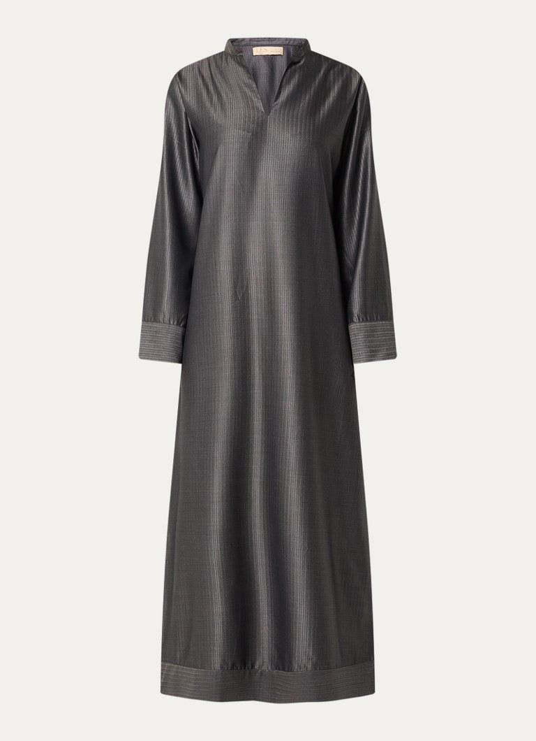 LES Atelier Dames Naila maxi jurk met opstaande kraag en streepprint in de kleur Antraciet, maat: XL