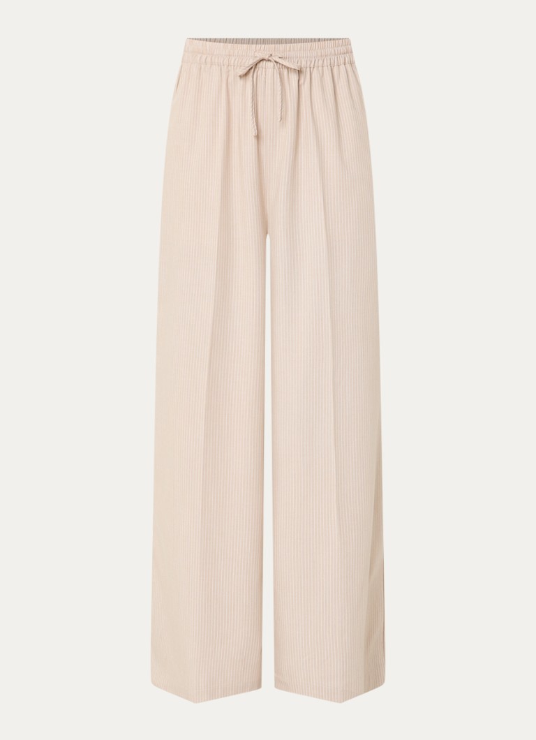 LES Atelier Dames Ghala high waist straight fit broek met streepprint in de kleur Khaki, maat: XL