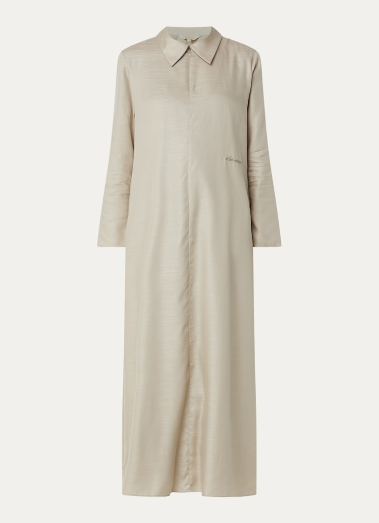 LES Atelier Dames Maria maxi jurk met kraag en halve rits in de kleur Khaki, maat: M