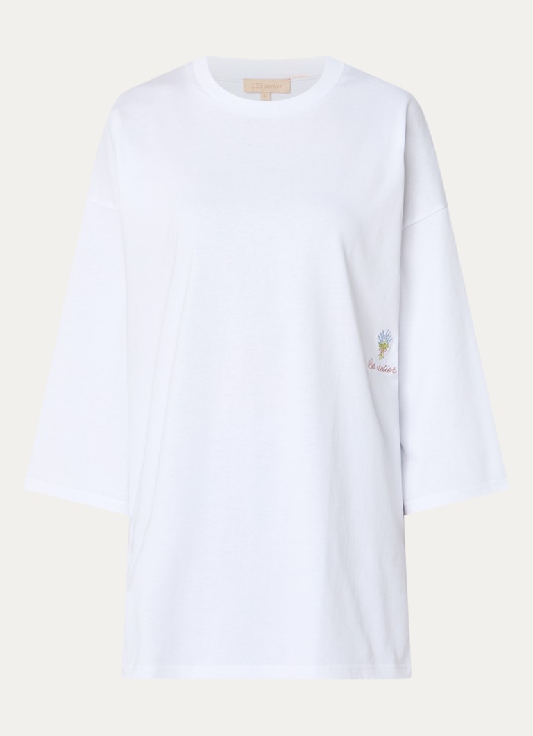 LES Atelier Dames Nada oversized T-shirt met logoborduring in de kleur Wit, maat: XS