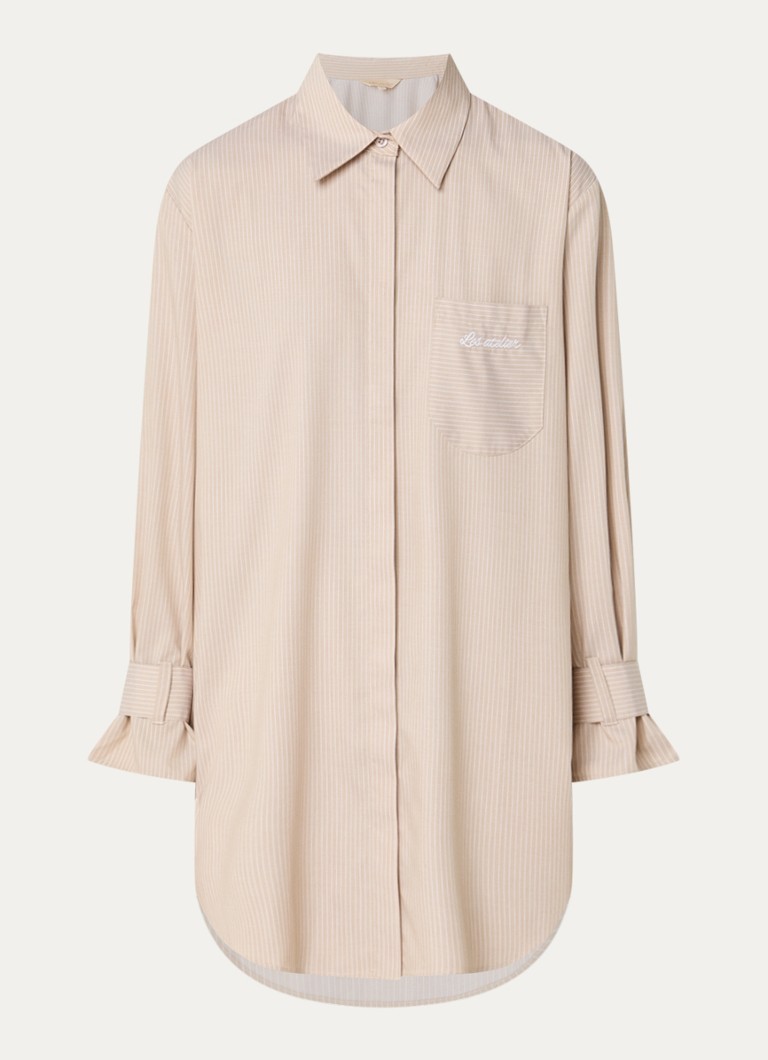 LES Atelier Dames Salmia blouse met borstzak en streepprint in de kleur Khaki, maat: M