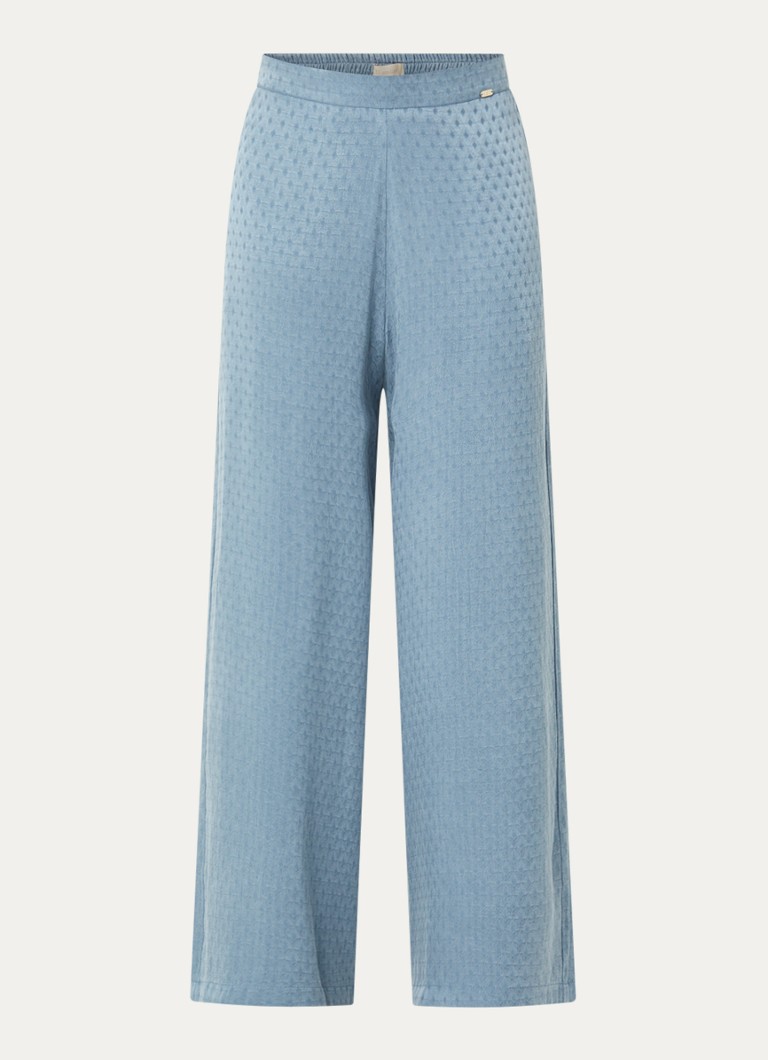 LES Atelier Dames Sana high waist straight fit broek met structuur in de kleur Staalblauw, maat: XL