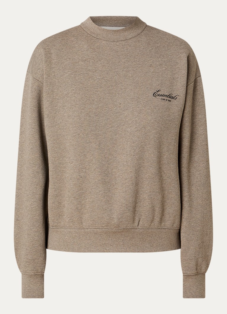 Fear of God Essentials Dames Sweater met logo en ronde hals in de kleur Zand, maat: L