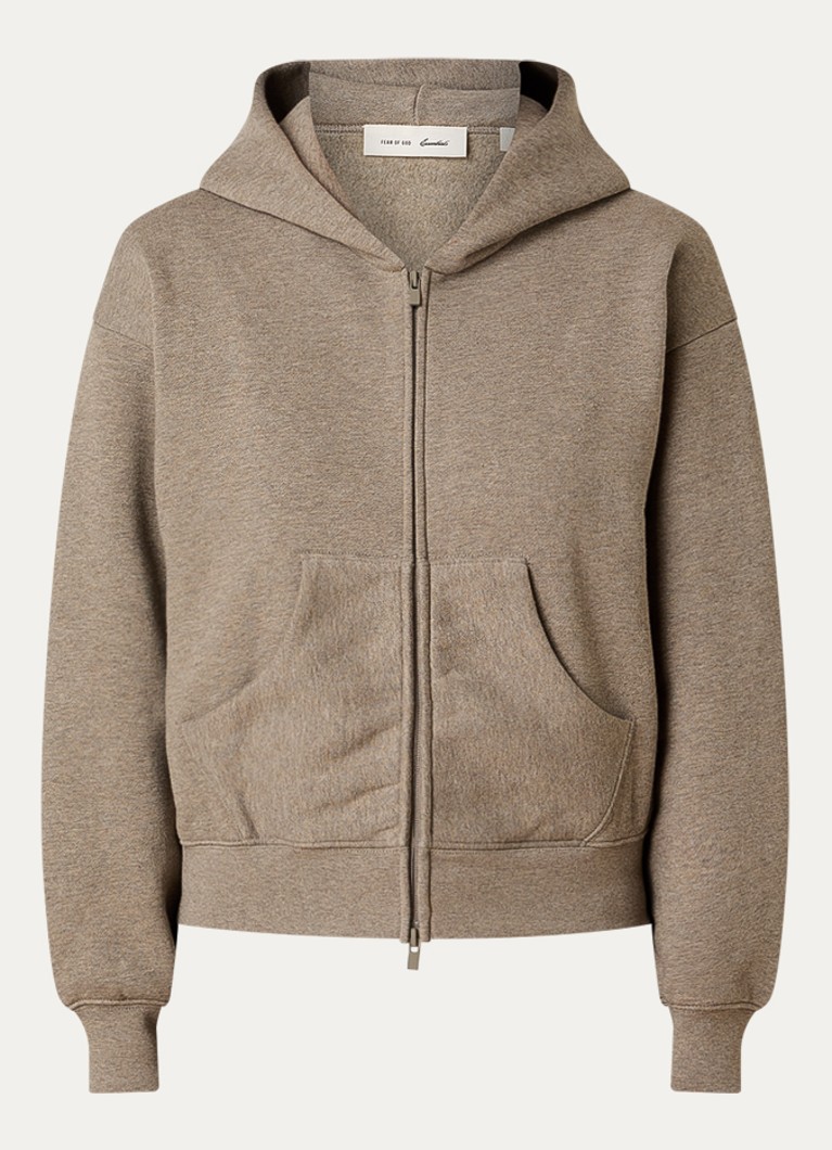 Fear of God Essentials Dames Sweatvest met logo en steekzakken in de kleur Zand, maat: XS