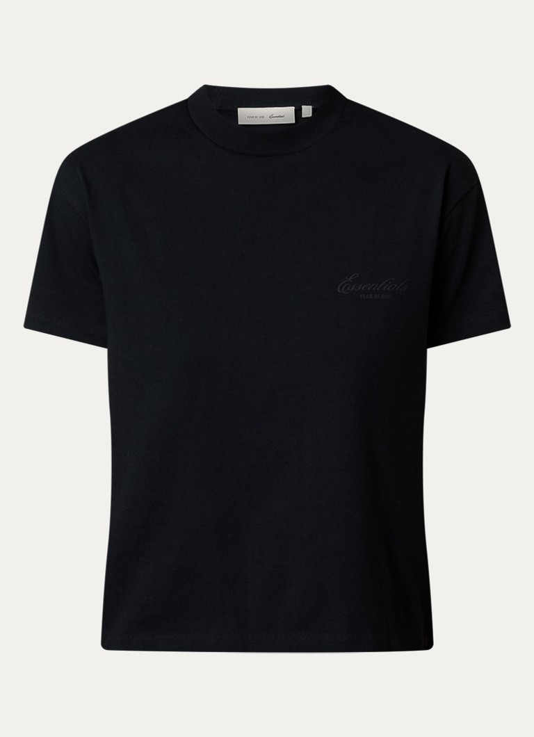 Fear of God Essentials Dames T-shirt met logo en ronde hals in de kleur Zwart, maat: XS