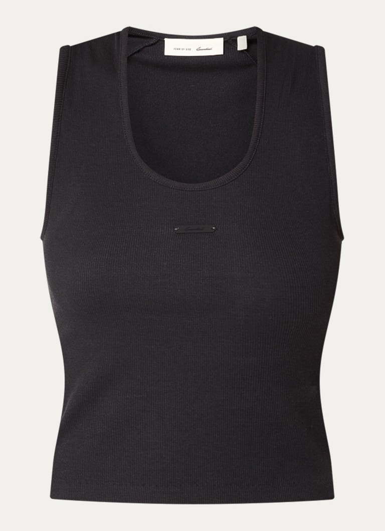 Fear of God Essentials Dames Cropped tanktop met logo in de kleur Zwart, maat: S
