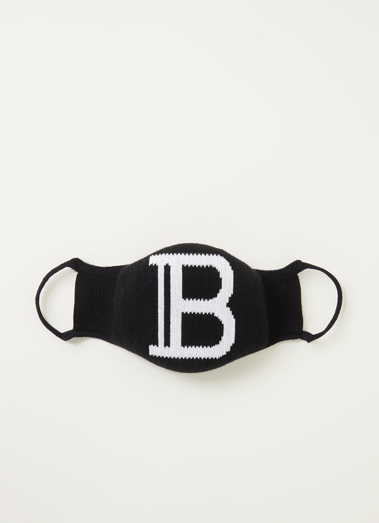 Balmain Heren Niet-medisch fijngebreid mondkapje met logoborduring in de kleur Zwart, maat: 1 SIZE
