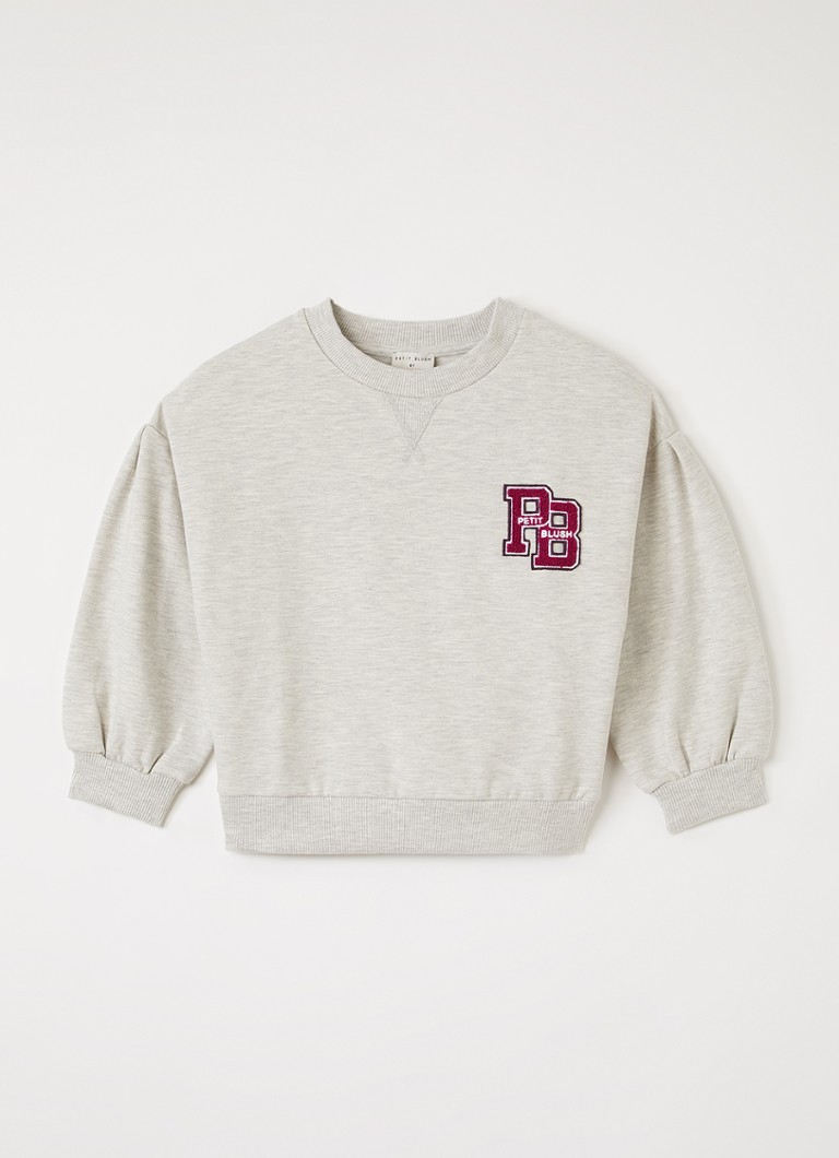 Petit Blush Meisjes Sweater met logoborduring in de kleur Grijsmele, maat: 10Y=140