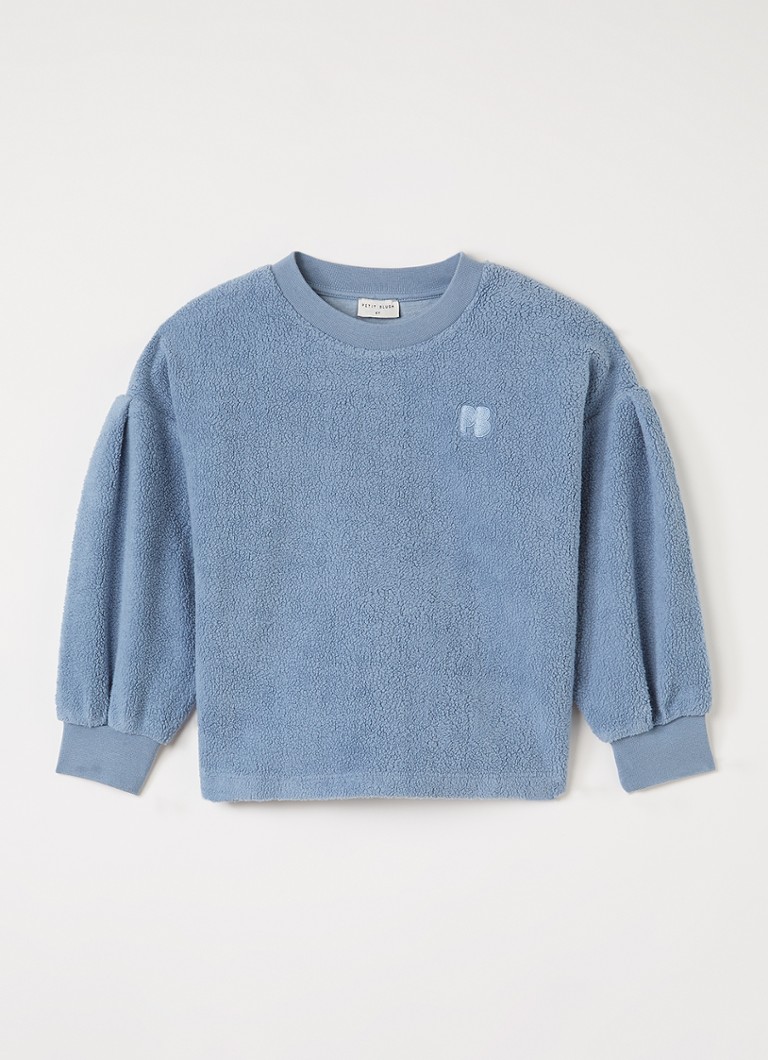 Petit Blush Meisjes Sweater van teddy met logoborduring in de kleur Lichtblauw, maat: 10Y=140