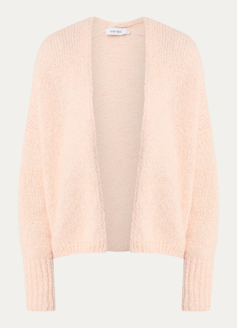 Knit-ted Dames Becky grofgebreid openvallend vest in wolblend in de kleur Lichtroze, maat: l