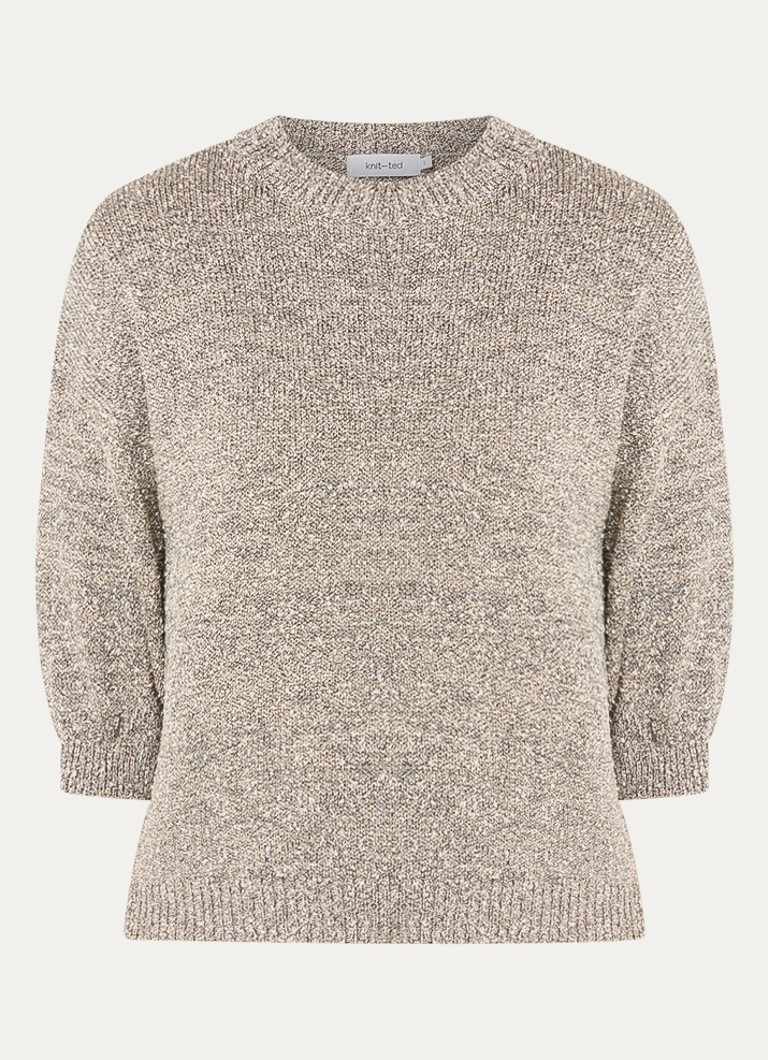Knit-ted Dames Clamance grofgebreide trui met lurex in de kleur Donkerbeige, maat: m