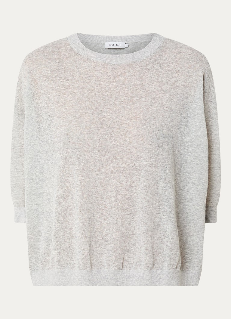 Knit-ted Dames Fanes fijngebreide top in linnenblend in de kleur Grijs, maat: l
