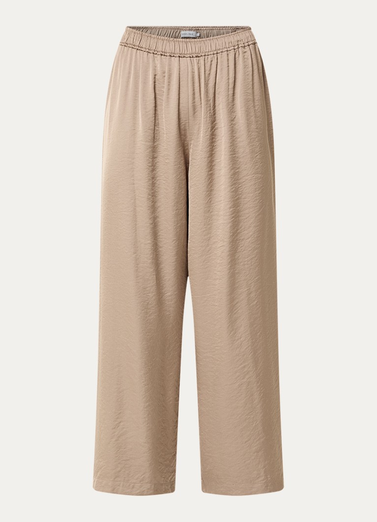 Knit-ted Dames Linde high waist wide fit pantalon van satijn in de kleur Donkerbeige, maat: xxl