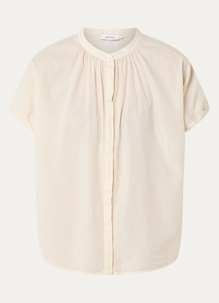 Knit-ted Dames Lotus blouse met plooidetail in de kleur Ivoor, maat: xl