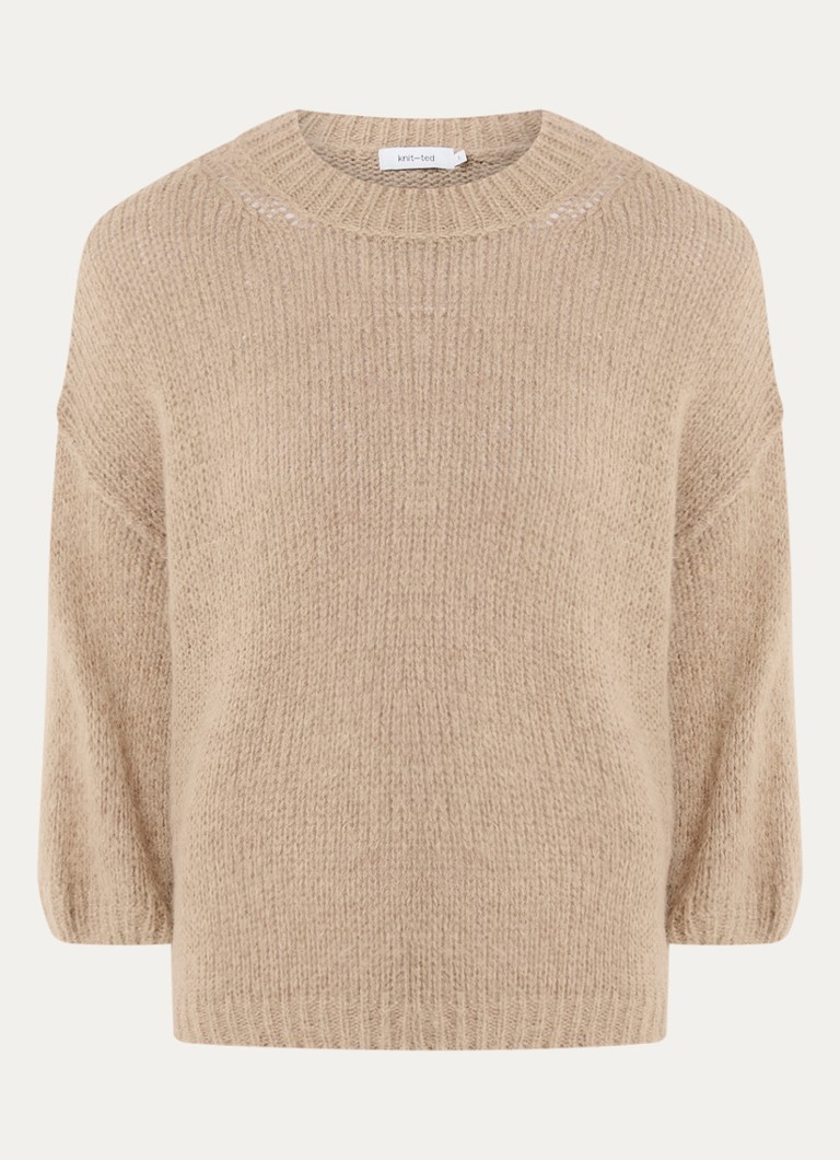 Knit-ted Dames Grofgebreide pullover in alpaca wolblend in de kleur Donkerbeige, maat: xl