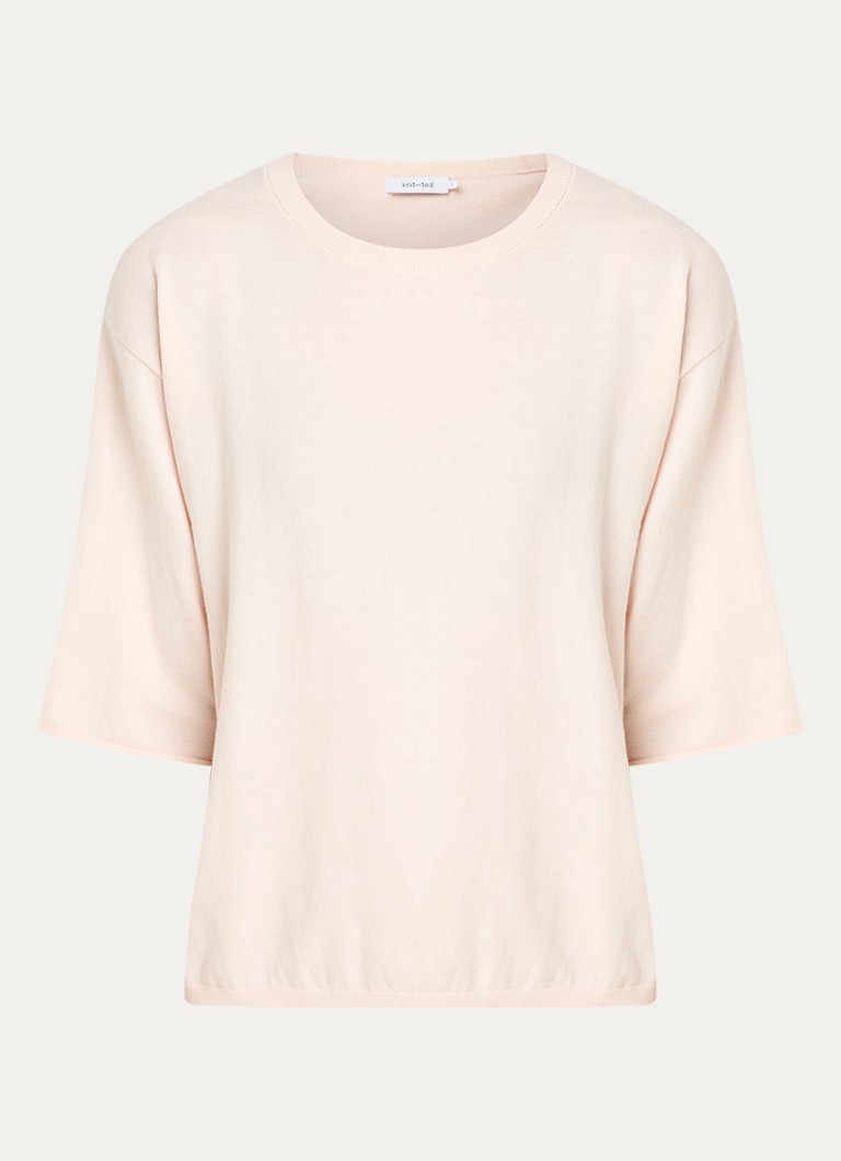 Knit-ted Dames Merle fijngebreid T-shirt in de kleur Lichtroze, maat: m