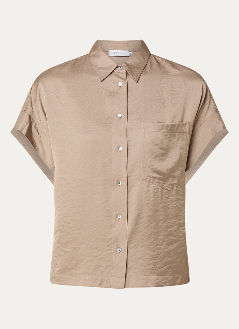 Knit-ted Dames Paris blouse van satijn in de kleur Donkerbeige, maat: l