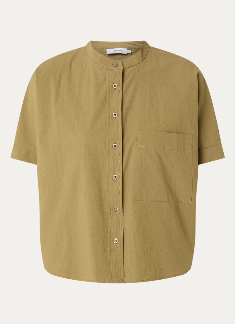 Knit-ted Dames Shorty blouse met borstzak in de kleur Khaki, maat: m