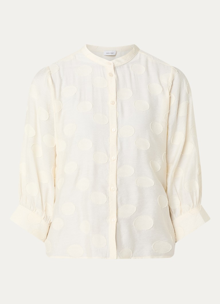 Knit-ted Dames Xena blouse met borduring in de kleur Gebroken wit, maat: xl