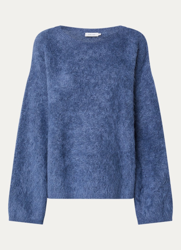 Knit-ted Dames Amalia grofgebreide trui met boothals in de kleur Staalblauw, maat: m