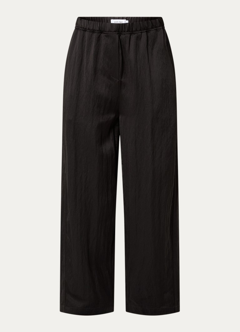 Knit-ted Dames Camden high waist wide fit broek met steekzakken in de kleur Zwart, maat: m