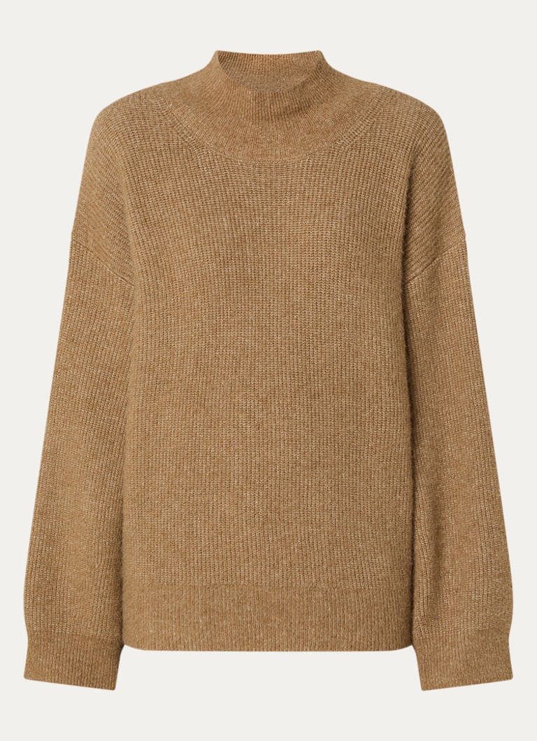 Knit-ted Dames Cechi grofgebreide trui met opstaande kraag in de kleur Camel, maat: l