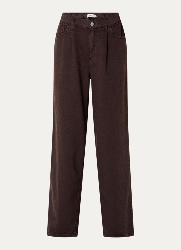 Knit-ted Dames Charly high waist wide fit jeans met gekleurde wassing in de kleur Donkerbruin, maat: s