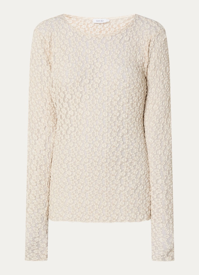 Knit-ted Dames Lacey semi-transparante top met boothals in de kleur Vanillegeel, maat: l
