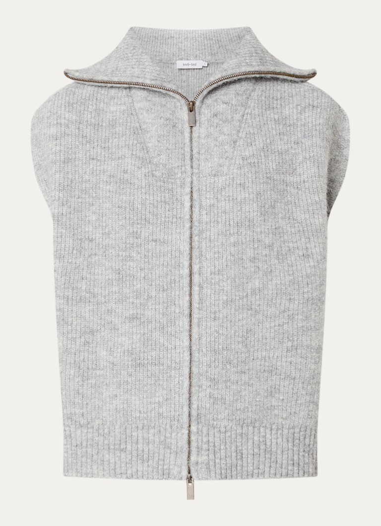 Knit-ted Dames Manny grofgebreid vest met opstaande kraag in de kleur Grijsmele, maat: xs