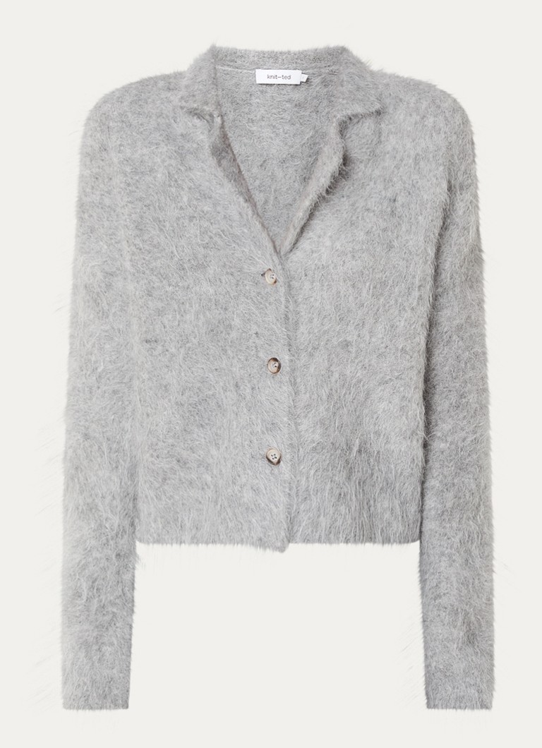 Knit-ted Dames Sherman grofgebreid vest met kraag in de kleur Lichtgrijs, maat: s
