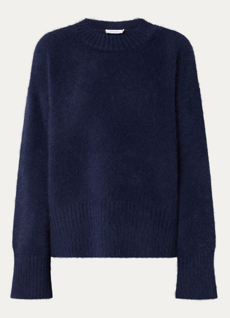 Knit-ted Dames Wolf grofgebreide trui met ronde hals in de kleur Donkerblauw, maat: s