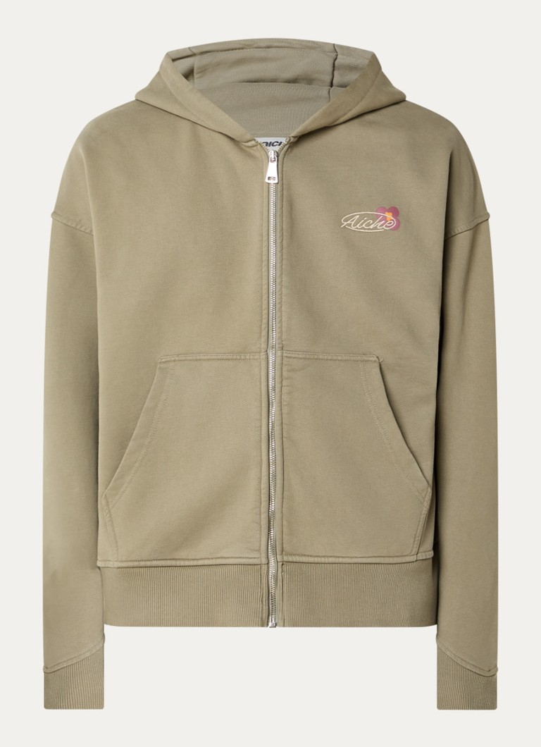 Aiche Heren Sweatvest met steekzakken in de kleur Legergroen, maat: L