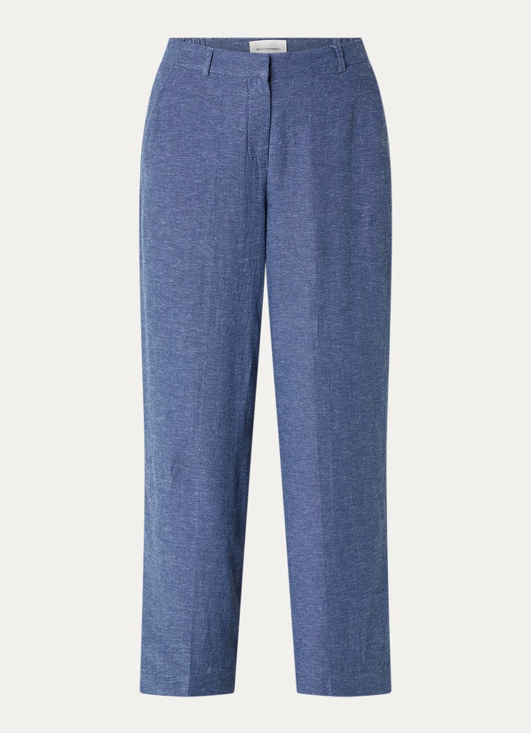 MSCH Copenhagen Dames MSCHPennie high waist wide fit pantalon in linnenblend met steekzakken in de kleur Blauw, maat: S
