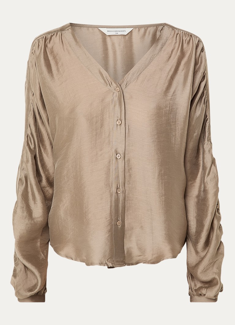 MSCH Copenhagen Dames Ramona blouse van satijn met ballonmouw in de kleur Lichtbruin, maat: M/L