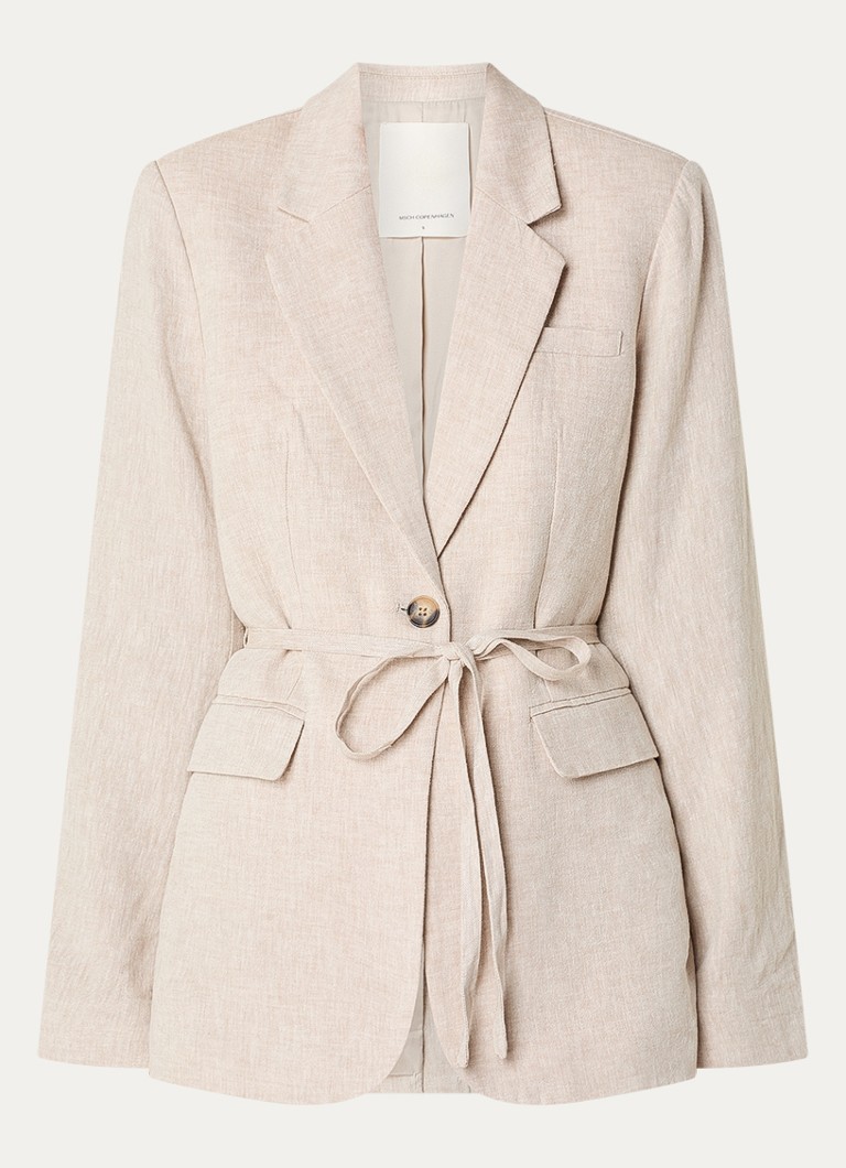 MSCH Copenhagen Dames MSCHViana blazer in linnenblend met klepzakken en strikceintuur in de kleur Beige, maat: S