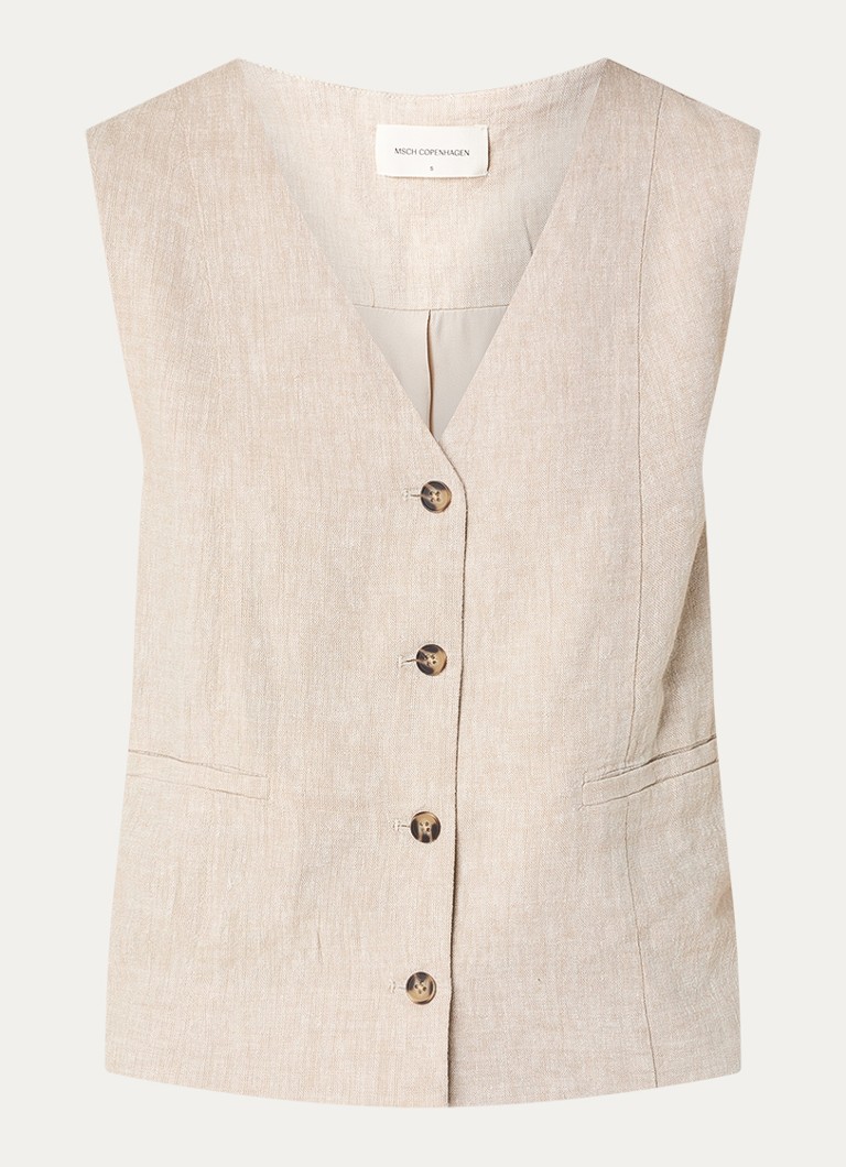 MSCH Copenhagen Dames MSCHViana gilet in linnenblend in de kleur Beige, maat: XL