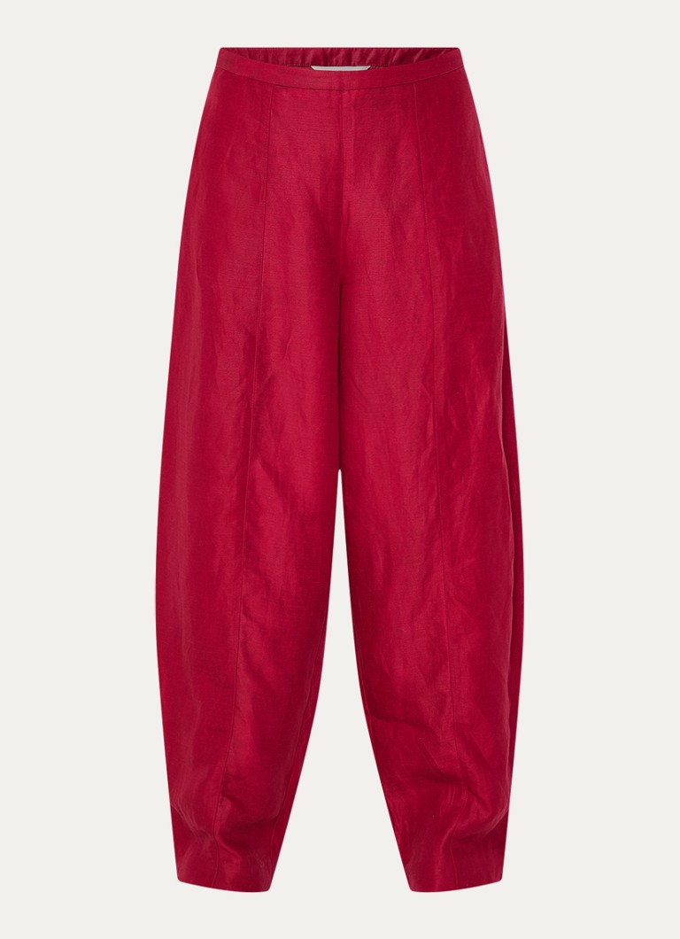 MSCH Copenhagen Dames MSCHGraciela high waist balloon fit broek in linnenblend in de kleur Donkerrood, maat: XS